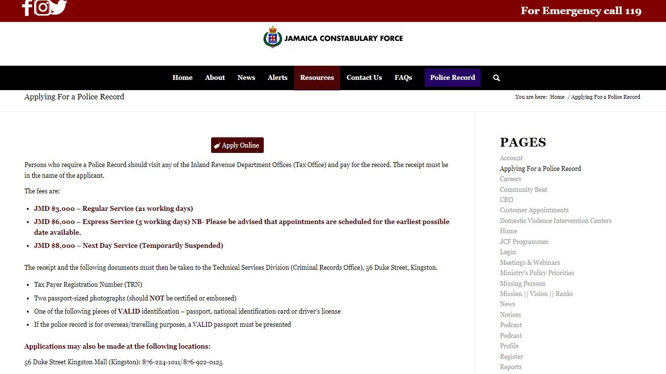 Applying For a Police Record - Jamaica Constabulary Force